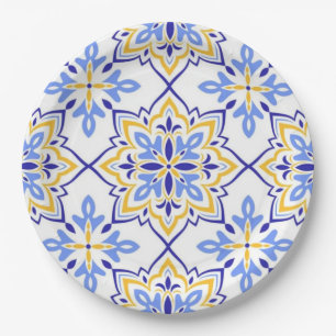 Elegant Portuguese Blue and Gold Mediterranean Paper Plates