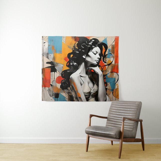 Elegant Pose Abstract Woman Portrait Painting  Tapestry (In Situ (Horizontal))