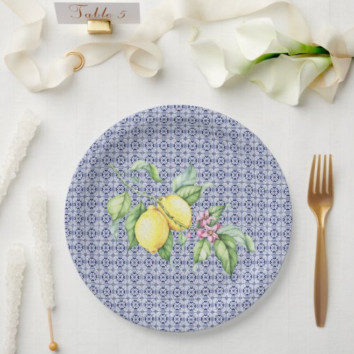 Elegant Positano Round Tile Wedding Paper Plate