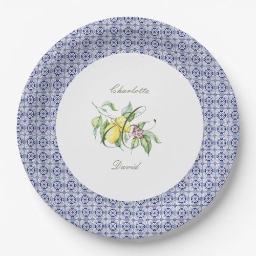 Elegant Positano Round Tile Wedding Paper Plate