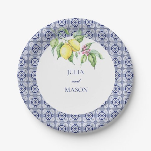 Elegant Positano Tile Wedding Paper Plate