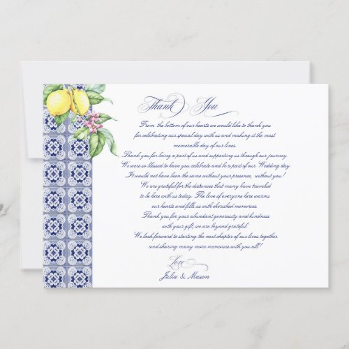 Elegant Positano Wedding Thank You Card