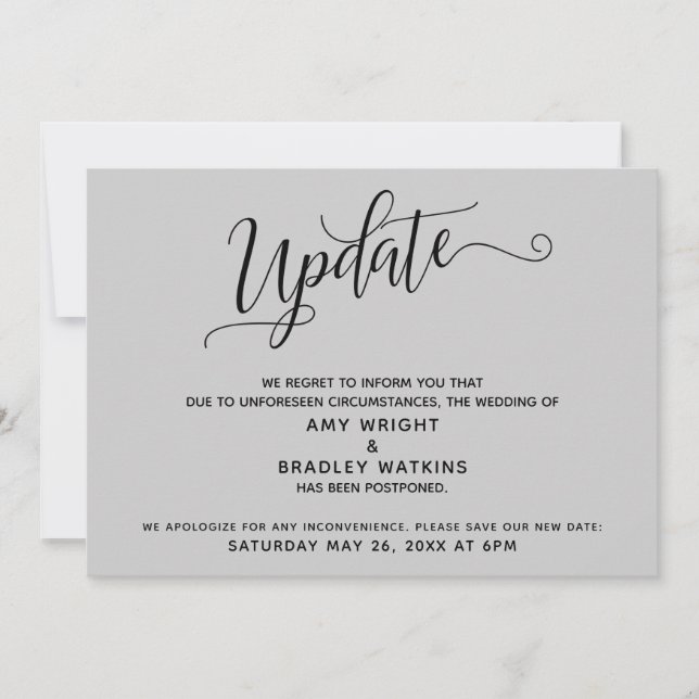Elegant Postponed Wedding Announcement Gray (Front)