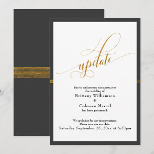 Elegant Postponed Wedding Grey & Gold Stripe Card