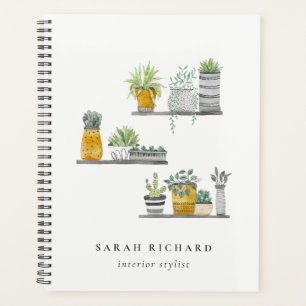 Elegant Potted House Plants Watercolor Botanical Planner