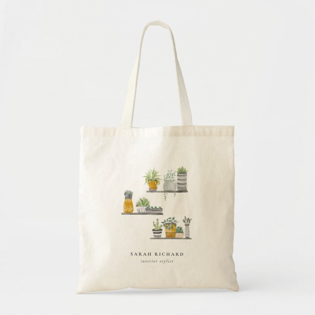 Elegant Potted House Plants Watercolor Botanical  Tote Bag (Front)