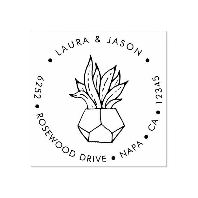 Elegant Potted Plant Return Address Wood Art Stamp (Imprint)