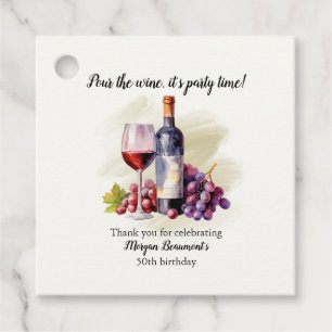 Elegant Pour The Wine Themed 50th Birthday Party Favor Tags