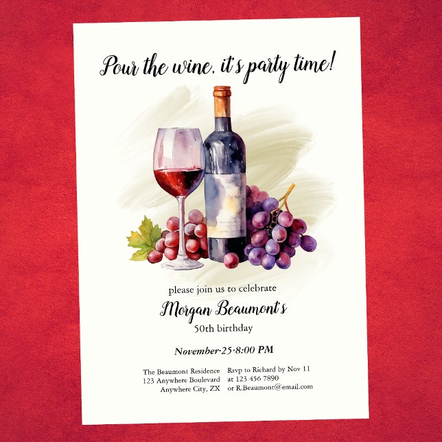 Elegant Pour The Wine Themed 50th Birthday Party Invitation (Creator Uploaded)