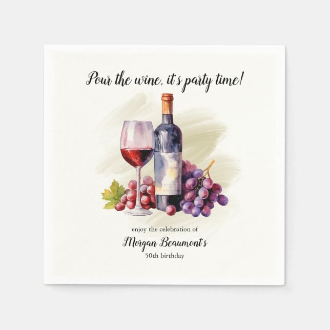 Elegant Pour The Wine Themed 50th Birthday Party Napkins (Front)