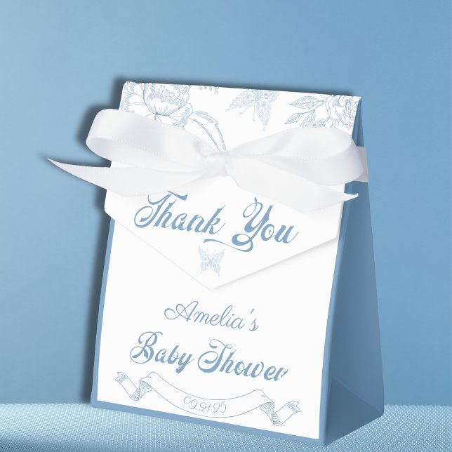 Elegant Powder Blue Butterfly Floral Thank You Favor Boxes (Creator Uploaded)