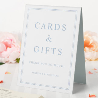 Elegant Powder Blue Cards And Gifts Wedding Table Tent
