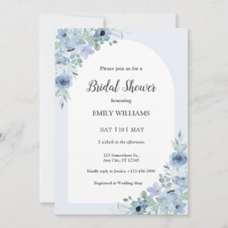 Elegant Powder Blue Flowers Bridal Shower Invitation