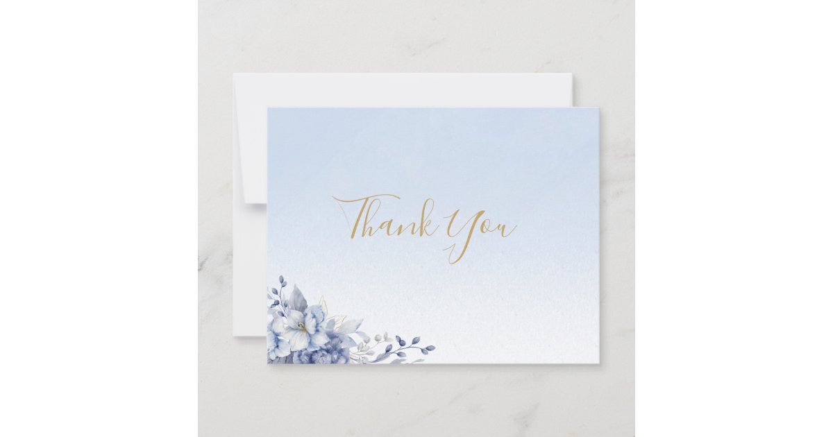 Elegant Powder Blue & Gold Floral Wedding Thank You Card | Zazzle