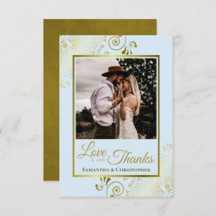 Elegant Powder Blue & Gold Love & Thanks Wedding Thank You Card