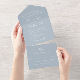 Elegant Powder Blue Modern Wedding All In One Invitation