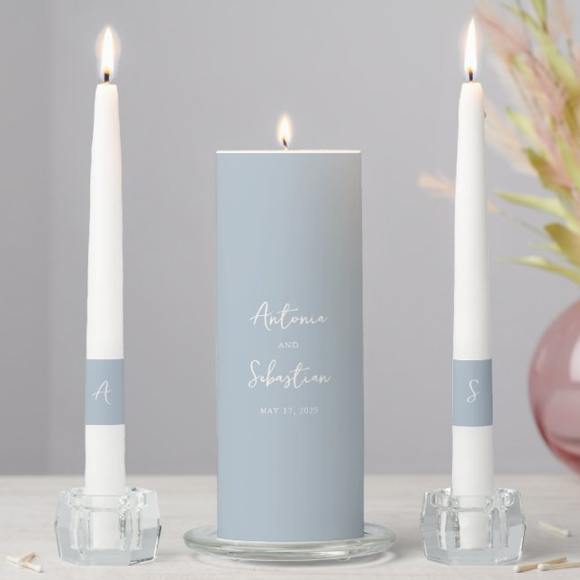Elegant Powder Blue Modern Wedding Unity Candle Set (In Situ)