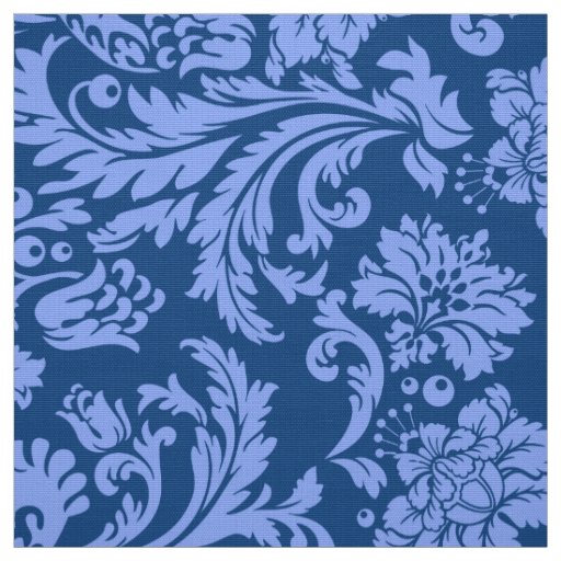 Elegant Powder Blue & Navy Blue Floral Damasks Fabric