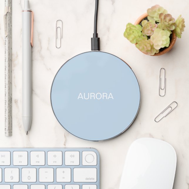 Elegant Powder Blue Personalized Name -  Wireless Charger (Desk)