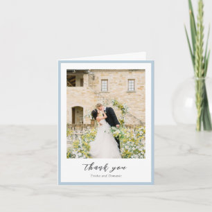 Elegant Powder Blue Photo Modern Wedding Letterpress Thank You Card