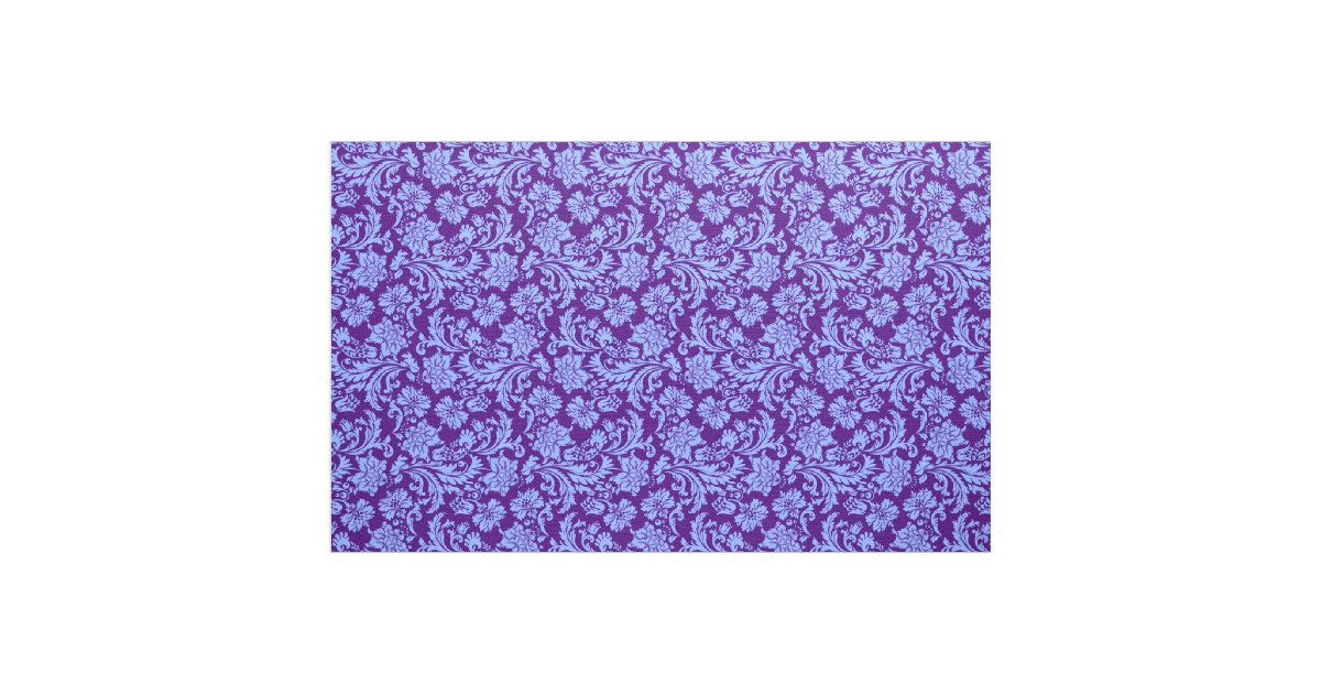 Elegant Powder Blue & Purple Floral Damasks Fabric | Zazzle