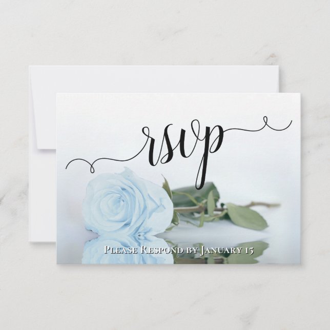 Elegant Powder Blue Reflecting Rose Chic Wedding RSVP Card (Front)