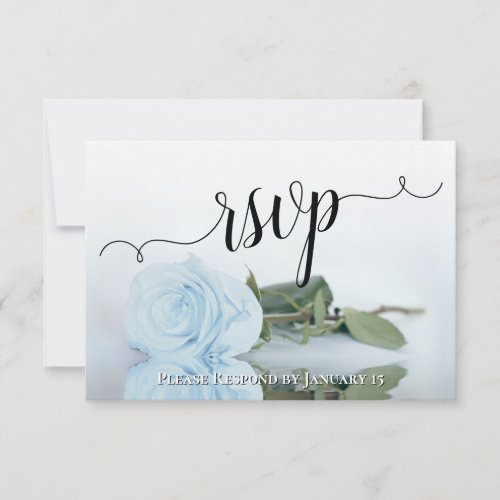 Elegant Powder Blue Reflecting Rose Chic Wedding RSVP Card