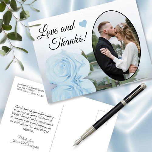 Elegant Powder Blue Rose Wedding Love  Thanks Postcard