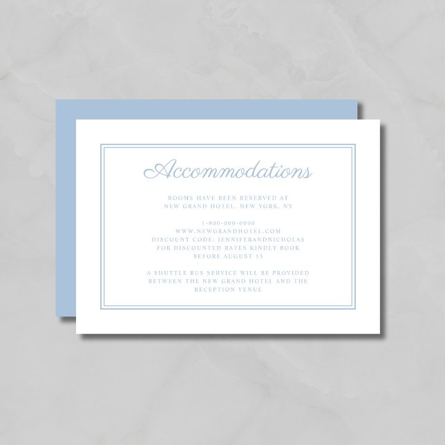 Elegant Powder Blue Script Wedding Accommodation Enclosure Card (Elegant Powder Blue Script Wedding Accommodation Enclosure Card)