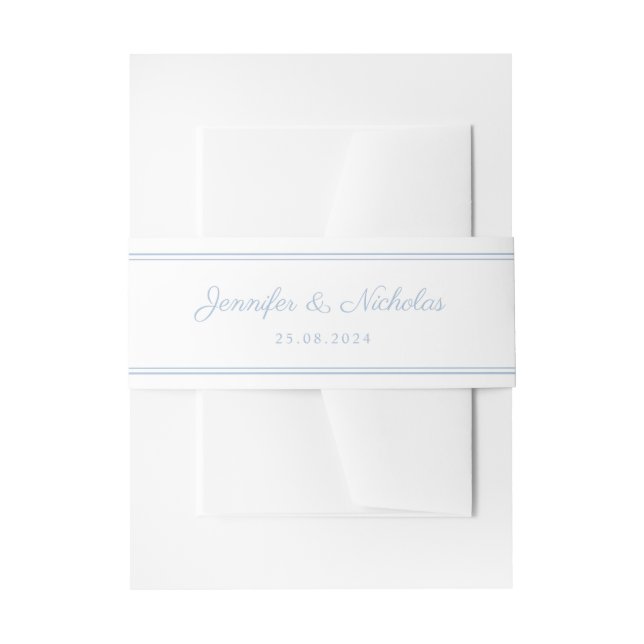 Elegant Powder Blue Script Wedding Invitation Belly Band (Front Example)