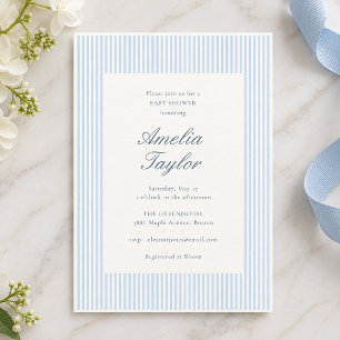 Elegant Powder Blue Striped Baby Shower Brunch Invitation