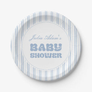 Elegant Powder Blue Striped Pattern Baby Shower Paper Plates