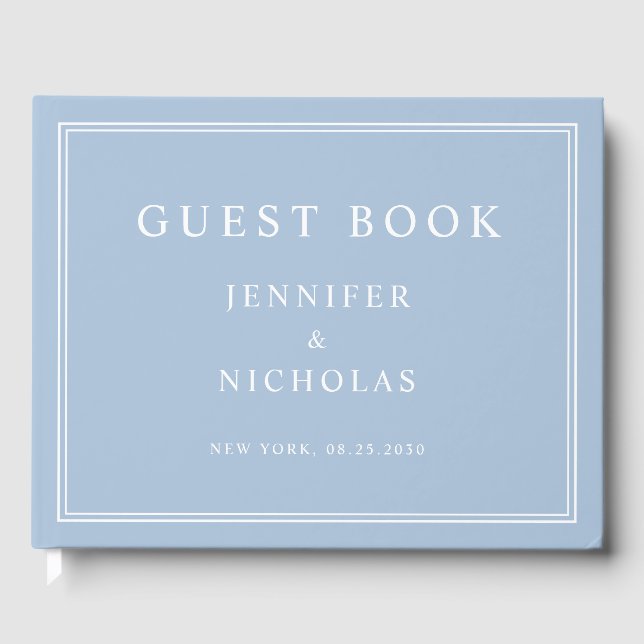 Elegant Powder Blue Wedding Guest Book (Front)
