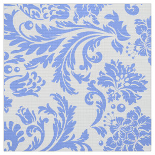 Elegant Powder Blue & White Floral Damasks Fabric