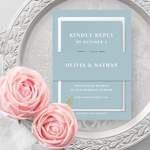 Elegant Powder Blue with White Text   Wedding Invitation Belly Band