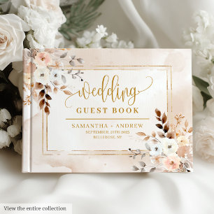 Elegant Powder Pink Gold Floral Wedding Guest Book