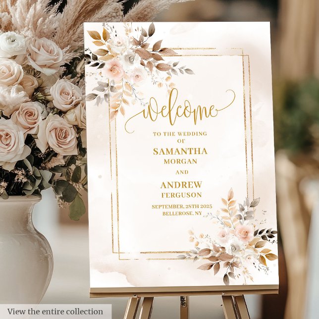 Elegant Powder Pink Gold Floral Wedding Welcome  Foam Board (Elegant Powder Pink Gold Floral Wedding Welcome Foam Board)