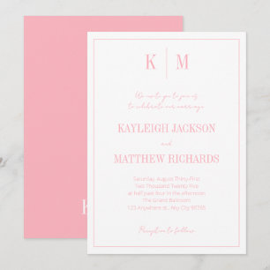 Elegant Powder Pink Monogram Wedding  Invitation