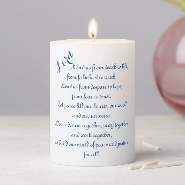 Elegant Prayer for World Peace Christian Pillar Candle (In Situ)