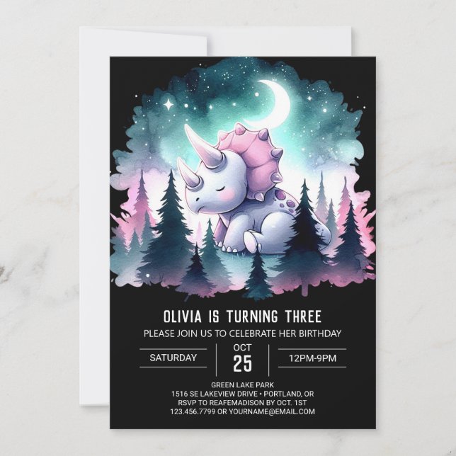 Elegant Prehistoric Triceratops Birthday Invitation (Front)