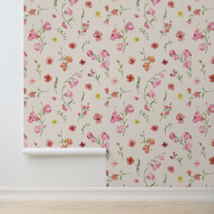 Elegant Premium Watercolor Florals on Beige Wallpaper