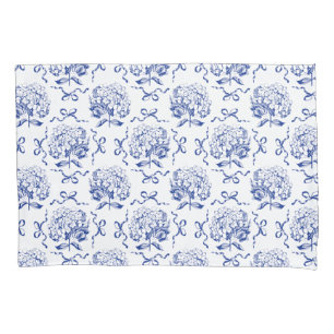 Elegant Preppy Blue Hydrangea Bow Toile Pattern Pillow Case