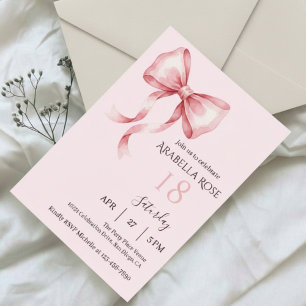 Elegant Preppy Coquette Bow Birthday Party Invitation