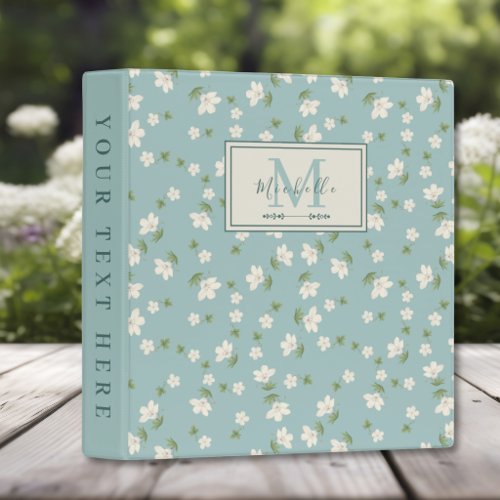 Elegant Preppy Floral Cottagecore Duck Egg Blue 3 Ring Binder