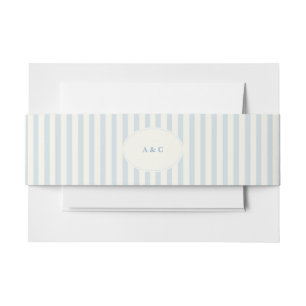 Elegant Preppy French Blue Stripes Monogram Invitation Belly Band