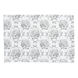 Elegant Preppy Hydrangea Bow Gray Toile Pattern Pillow Case