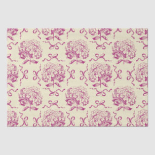 Elegant Preppy Pink Hydrangea Bow Toile Pattern Tissue Paper