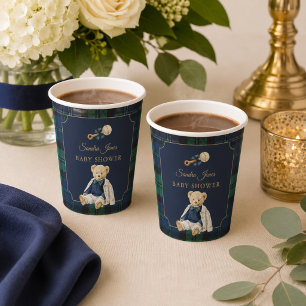 Elegant Preppy Polo Teddy Bear Baby Shower Paper Cups