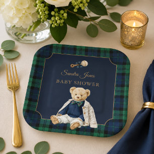 Elegant Preppy Polo Teddy Bear Baby Shower Paper Plates