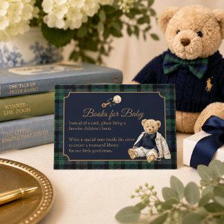 Elegant Preppy Polo Teddy Bear Books for Baby Enclosure Card